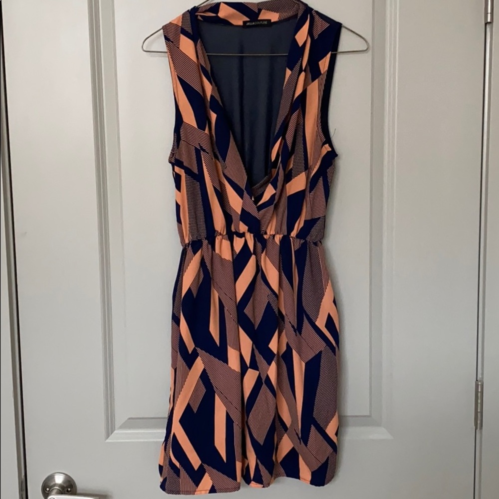 Fun Peach & Navy Geometric Stretchy Dress